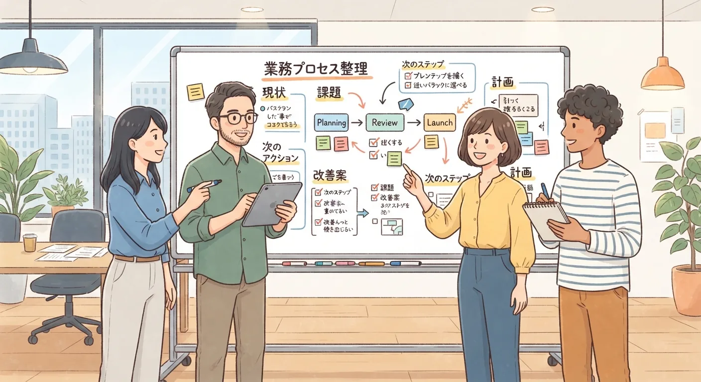 業務プロセスを整理してDXを立て直すステップのイメージ