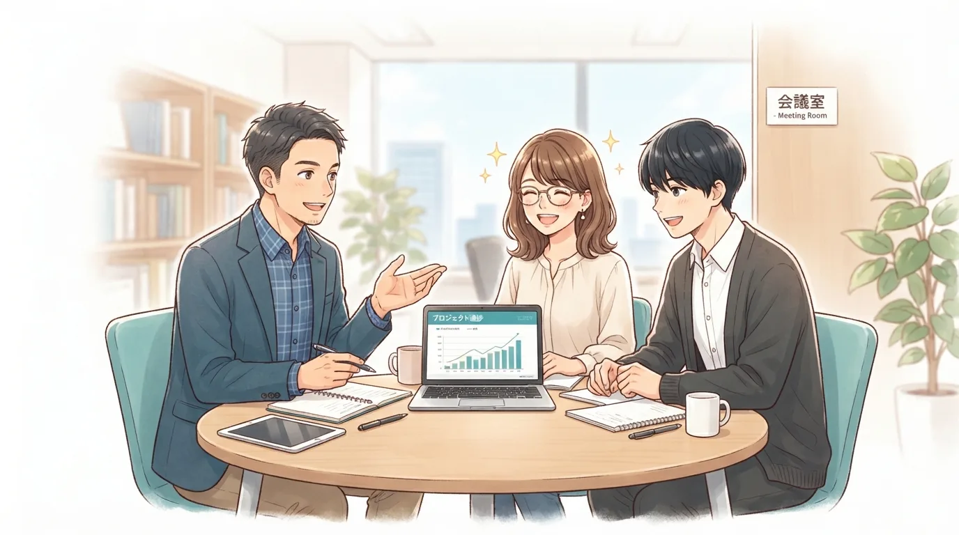 外部の専門家と相談しながらITプロジェクトを進める様子