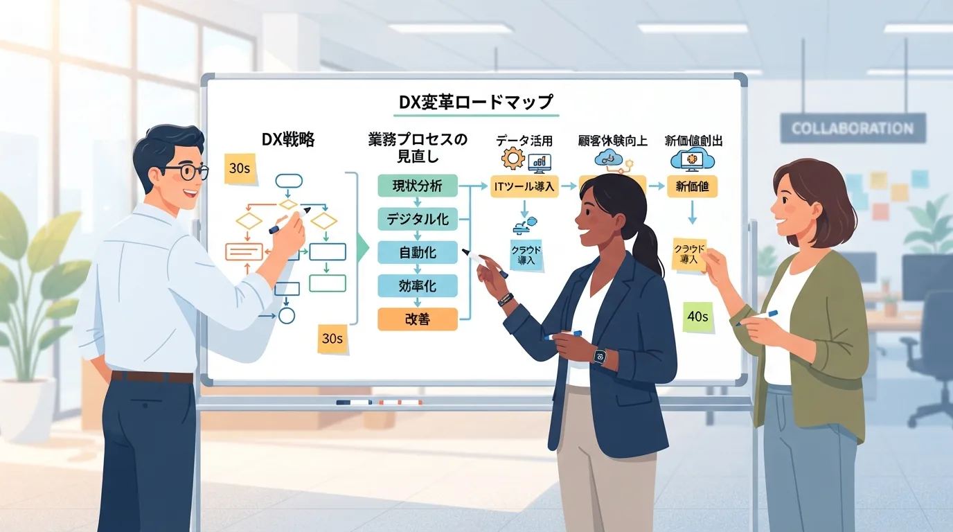 DXの始め方や業務プロセスの手順を検討する様子