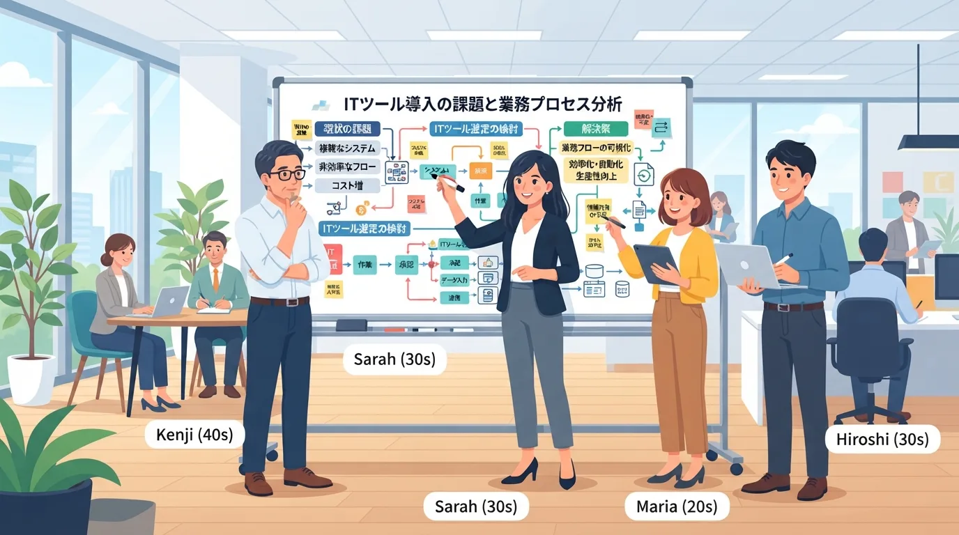 ITツールの導入における課題や原因を分析する様子