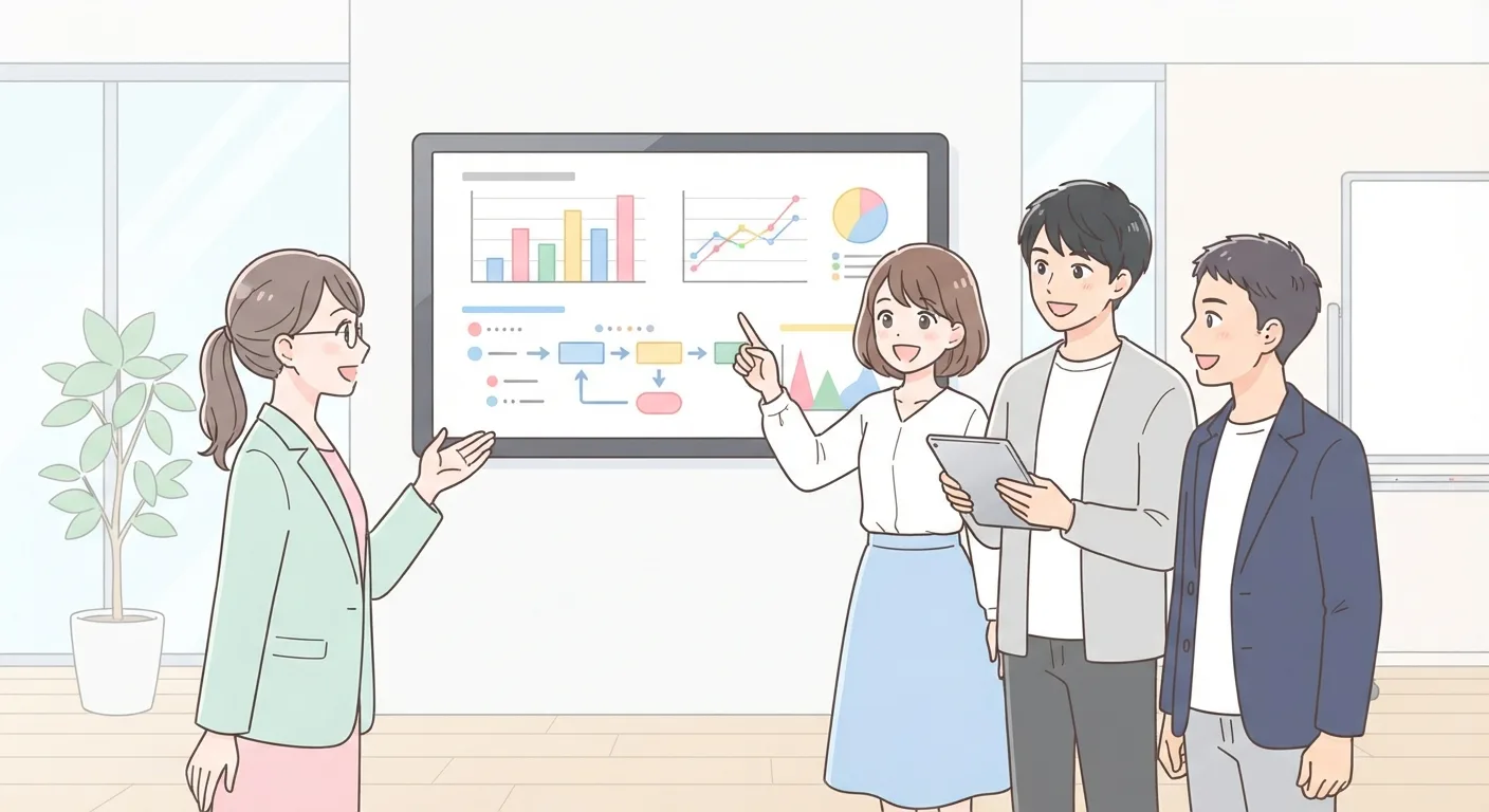 利用状況を可視化して整理する担当者のイラスト
