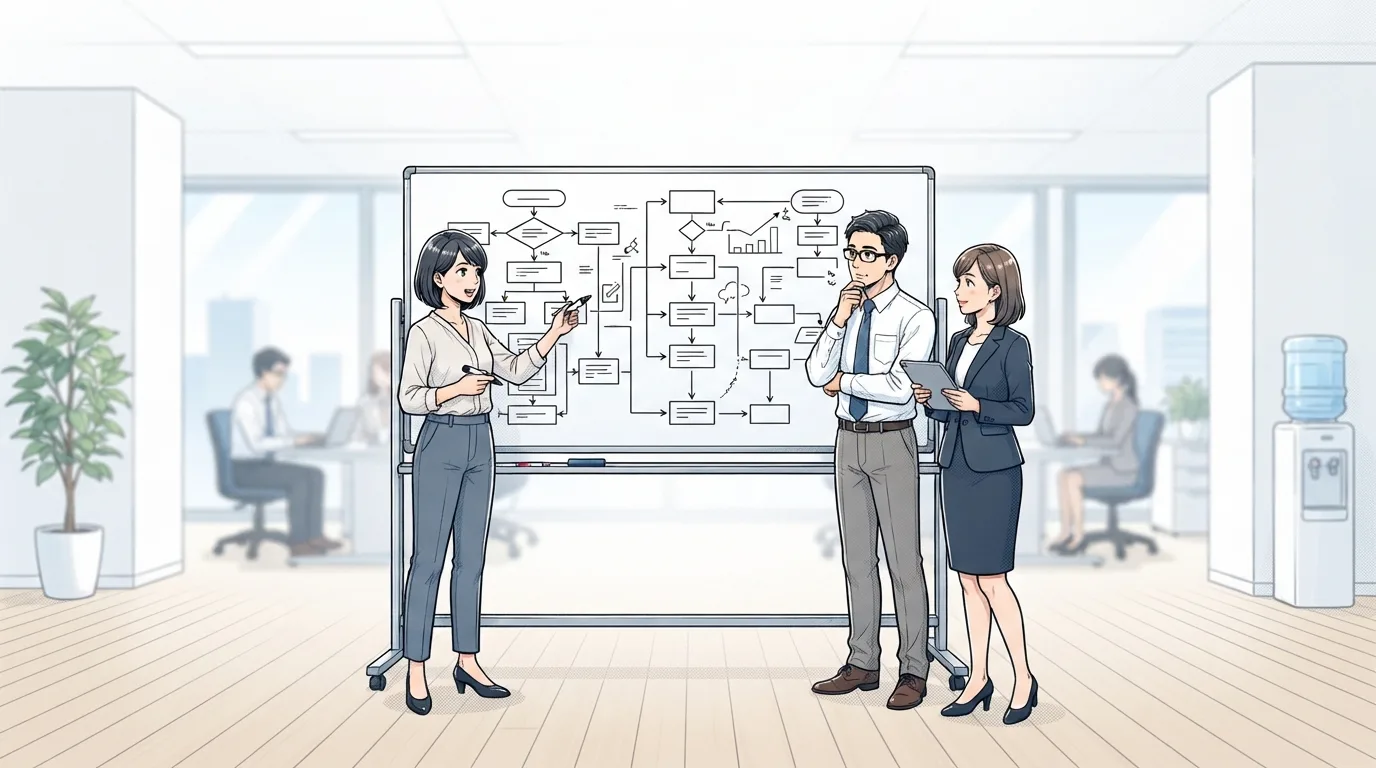 業務フローを見直すチームのイラスト