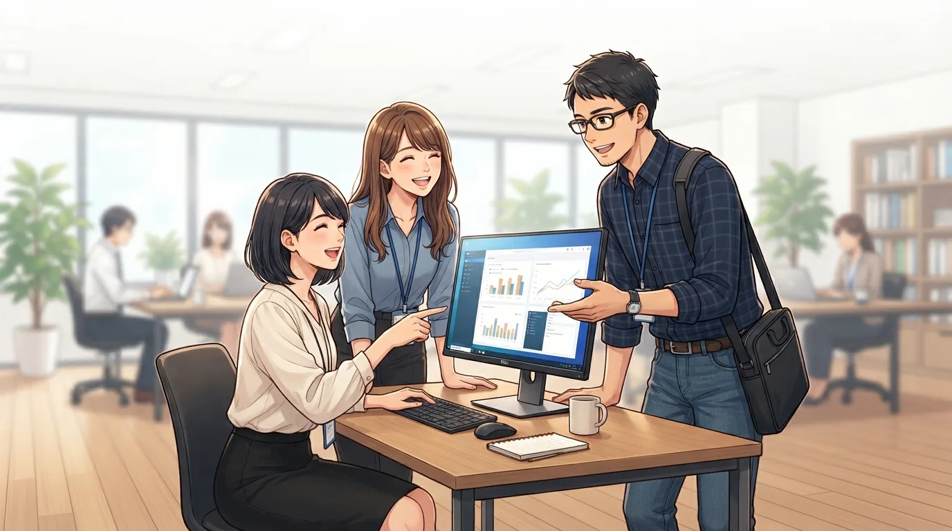 外部のITエンジニアと協力して業務を進めるイラスト
