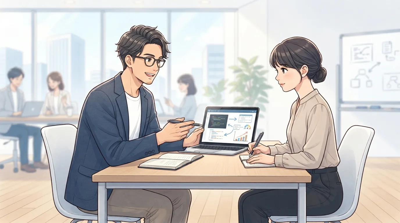 専門家にDXやシステムの相談をしている様子を表したイラスト