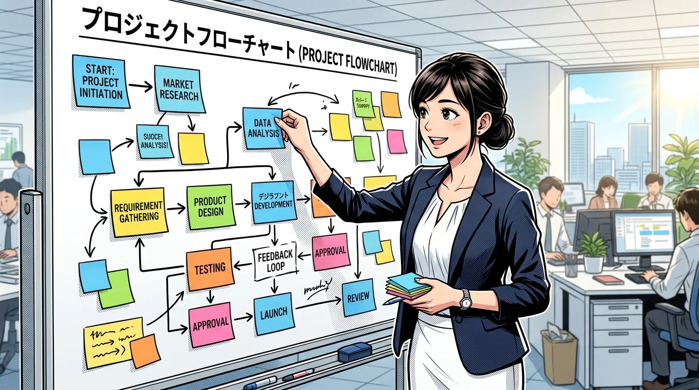 ホワイトボードを使って業務プロセスを可視化するビジネスパーソン